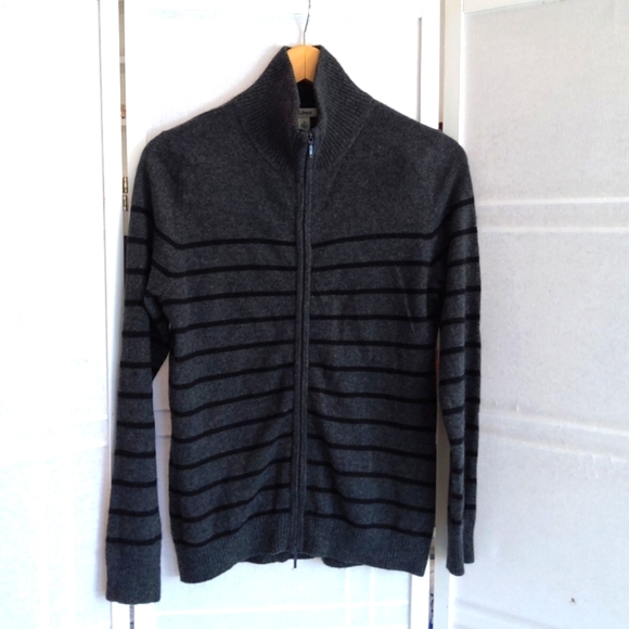 L.L. Bean 100% cashmere gray striped zip up sweater cardigan - Picture 5 of 10